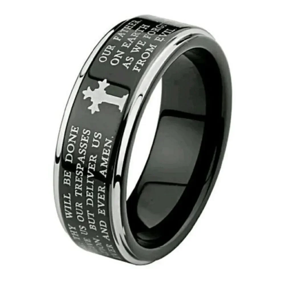 8mm  Lord's Prayer Step Edge Men's Tungsten Band
